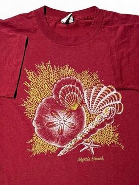 VINTAGE MYRTLE BEACH SHELL SAND DOLLAR SINGLE STITCH RED TEE L